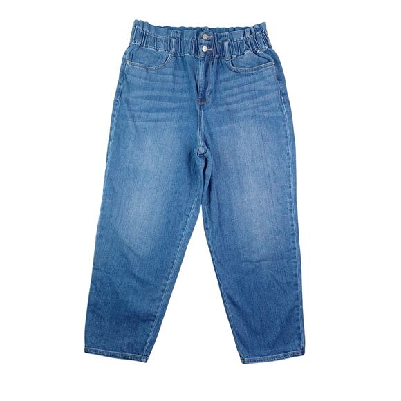 Wonderly Womens Paper Bag Waist Jeans Size 14 Blue Crop Relaxed Fit Denim Pants - Picture 1 of 9